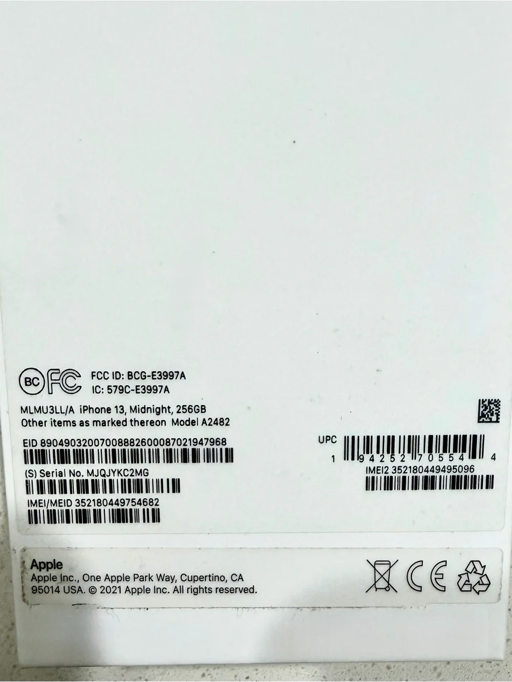 NEW Apple iPhone 13 Empty Box-MLMULL/A, Midnight, 256GB
